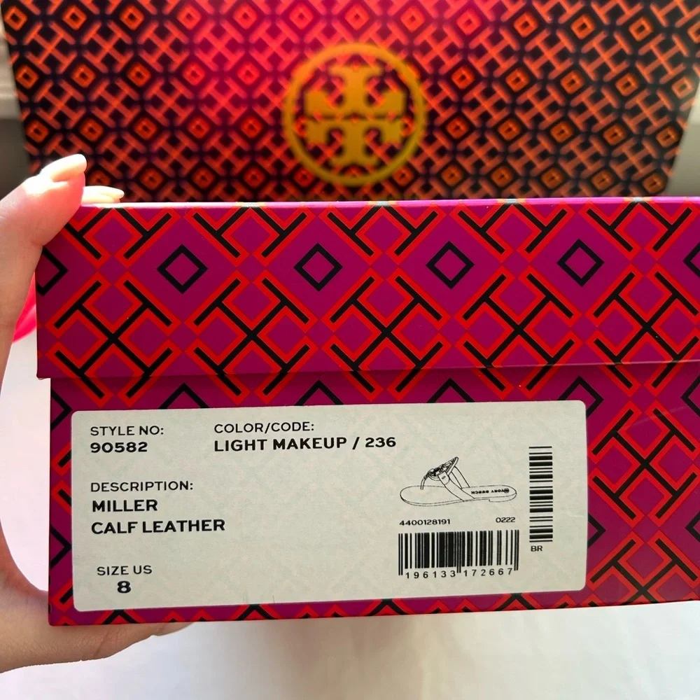 Tory Burch Miller Soft Leather Sandals Size 8 Light Makeup
